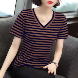 Women Short Sleeve V-Neck Elegant Breathable Shirt - Dark Brown