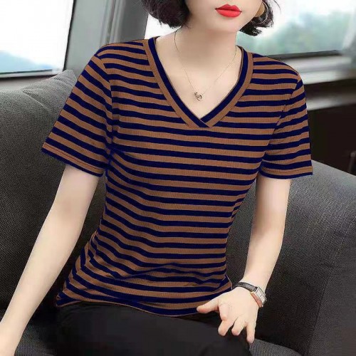 Women Short Sleeve V-Neck Elegant Breathable Shirt - Dark Brown image