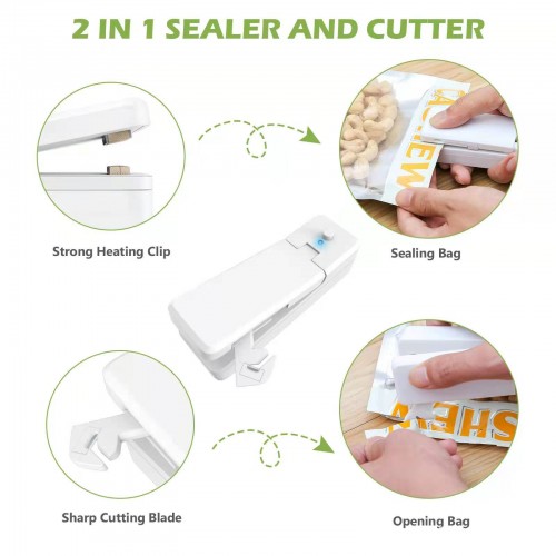 2 IN 1 USB Chargeable Mini Bag Sealer Heat Sealers With Cutter Knife image