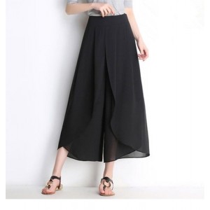 High-Waisted Casual Mesh Chiffon Wide-Leg Skirt - Black