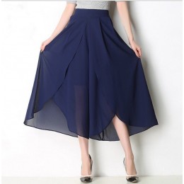High-Waisted Casual Mesh Chiffon Wide-Leg Skirt - Blue