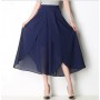 High-Waisted Casual Mesh Chiffon Wide-Leg Skirt - Blue