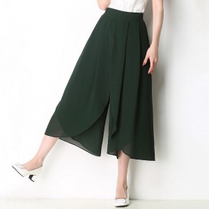 High-Waisted Casual Mesh Chiffon Wide-Leg Skirt - Green