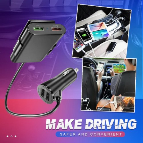 Extendable Four Ports Fast Car Charger image