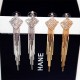 Diamonds Clover Long Chain Gold Tassel Earrings E-64G |image