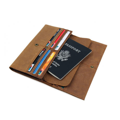 Men's Style Double Layer Card Holder Boarding Long Wallet - Brown image