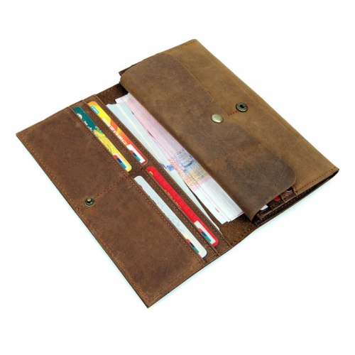 Men's Style Double Layer Card Holder Boarding Long Wallet - Brown image
