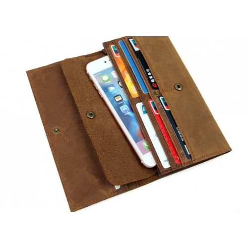 Men's Style Double Layer Card Holder Boarding Long Wallet - Brown image