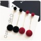 Plush Ball With Gold Chain Red Stud Earrings image