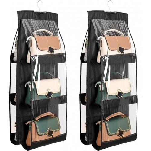 Alt: Double-Sided Six-Layer Hanging Storage Bag in use, optimizing closet space