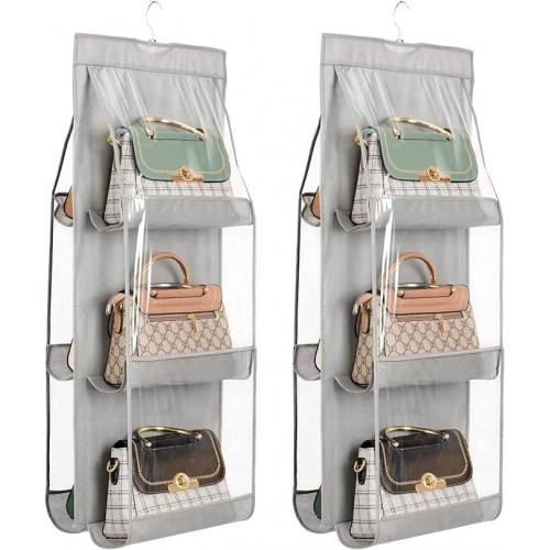Alt: Double-Sided Six-Layer Hanging Storage Bag in use, optimizing closet space