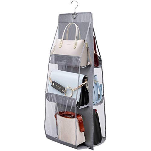 Alt: Double-Sided Six-Layer Hanging Storage Bag in use, optimizing closet space
