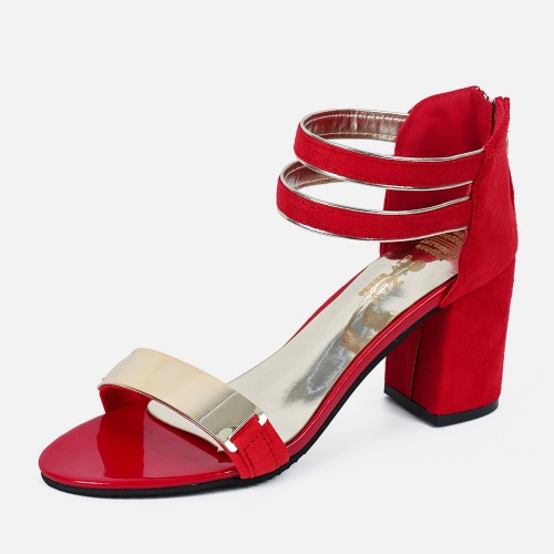 Open Toed Zipper Sandals For Women - Red image