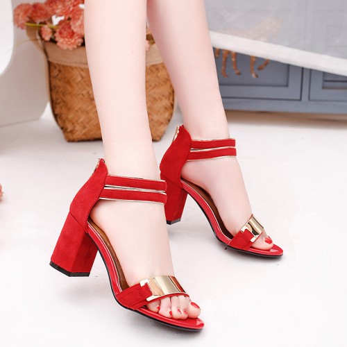 Open Toed Zipper Sandals For Women - Red image