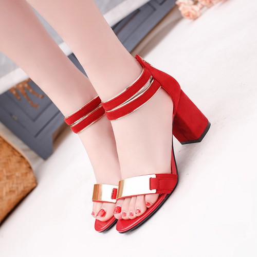Open Toed Zipper Sandals For Women - Red image