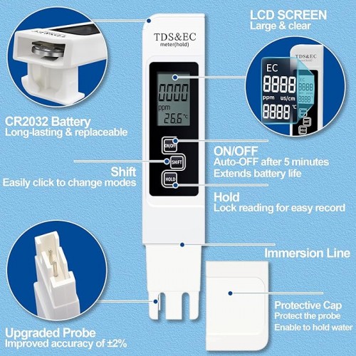 3-in-1 Digital TDS, Temperature &amp; EC Meter - High Accuracy for Hydroponics, Drinking Water image