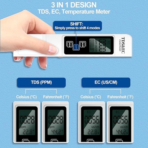 3-in-1 Digital TDS, Temperature &amp; EC Meter - High Accuracy for Hydroponics, Drinking Water image