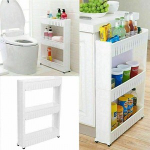 3 Tier Slim Slide Out Trolley Kitchen,Mobile Storage Rack With Wheels, Bathroom Storage Rack