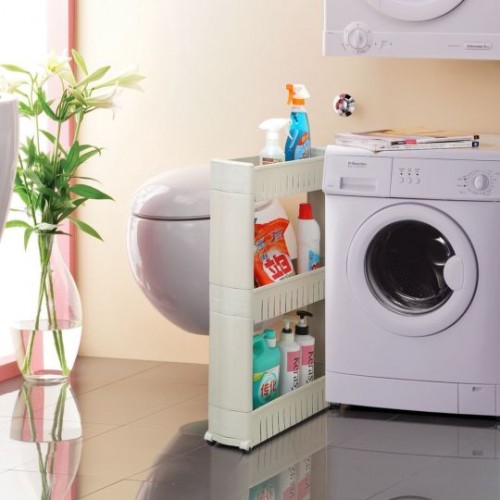 3 Tier Slim Slide Out Trolley Kitchen,Mobile Storage Rack With Wheels, Bathroom Storage Rack image