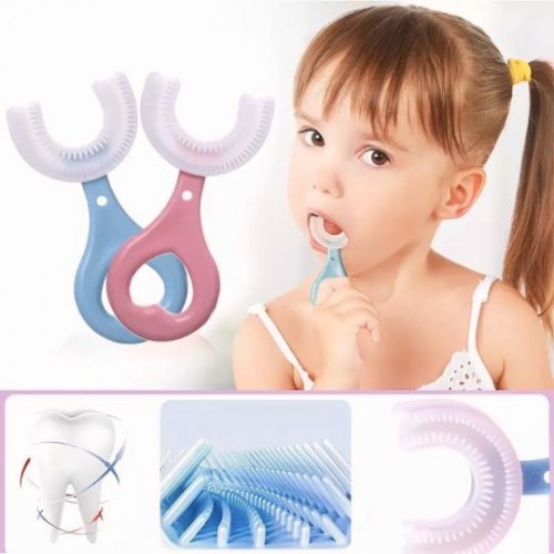 360 U-Shaped Toothbrush, With Food Grade Soft Silicone Brush Head - Pink image
