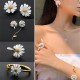Wedding Party Accessories Set - Cute Asymmetrical Drop Earrings, Sunflower Rings, Daisy Bracelet in White
