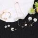 Wedding Party Accessories Set - Cute Asymmetrical Drop Earrings, Sunflower Rings, Daisy Bracelet in White