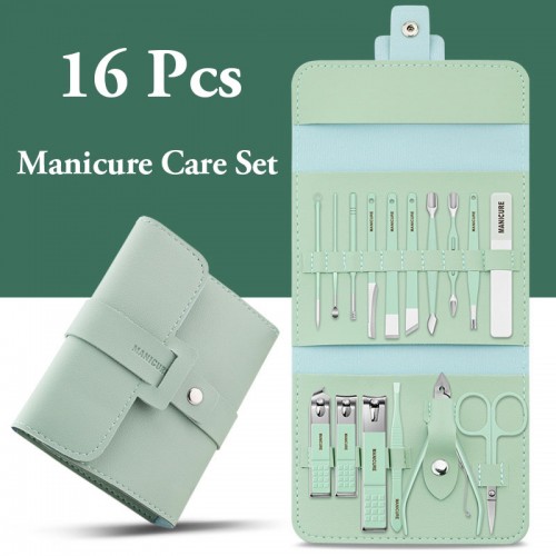 Premium Stainless Steel Manicure Set Professional Portable Nail Clippers and Grooming Kit - Green image