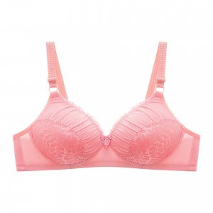 Comfortable Spaghetti Spongy Mesh Floral Lace Decor Bra - Pink