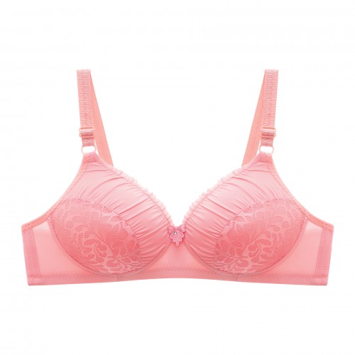 Comfortable Spaghetti Spongy Mesh Floral Lace Decor Bra - Pink image