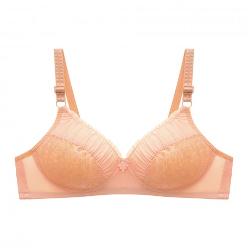 Comfortable Spaghetti Spongy Mesh Floral Lace Decor Bra - Cream image