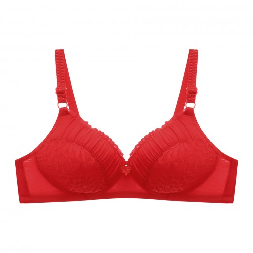 Comfortable Spaghetti Spongy Mesh Floral Lace Decor Bra - Red image