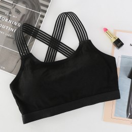 Breathable Running Gym Vest Top Cross Straps Padded Sports Bra - Black