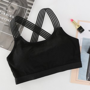 Breathable Running Gym Vest Top Cross Straps Padded Sports Bra - Black
