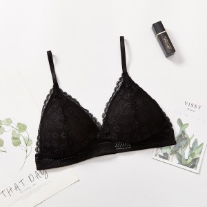 Shoulder Straps Bralette Seamless Lace Wireless Underwear Bra - Black