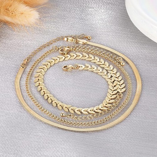 3 Pcs Set Gold Color Snake Chain Anklets For Women |image