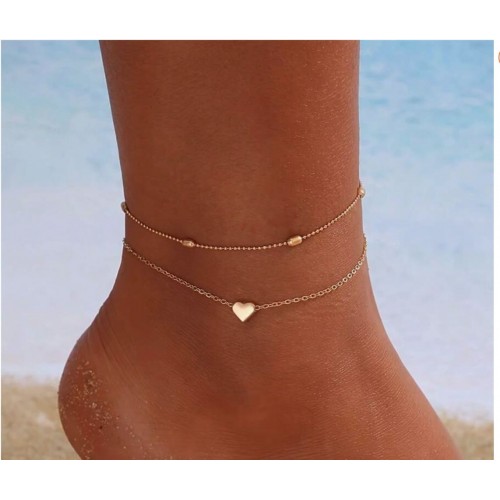  Ankle Bracelet Beach Bead Chain And Heart Pendant For Women 