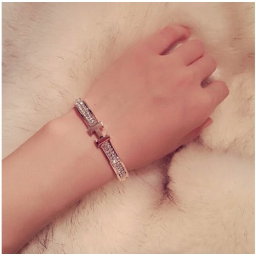 Women Gold Plated with Letter H Diamonds Crystals Bracelet |image