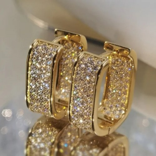 Trendy Zircon Square Earrings For Daily Wear-Gold image