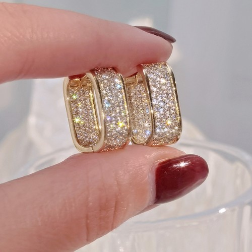 Trendy Zircon Square Earrings For Daily Wear-Gold image