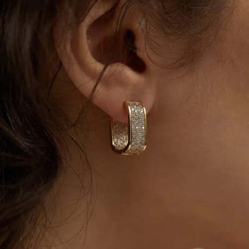 Trendy Zircon Square Earrings For Daily Wear-Gold image