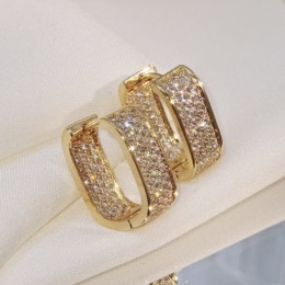 Trendy Zircon Square Earrings For Daily Wear-Gold