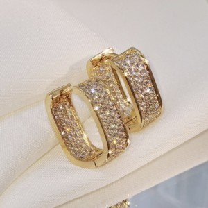 Trendy Zircon Square Earrings For Daily Wear-Gold