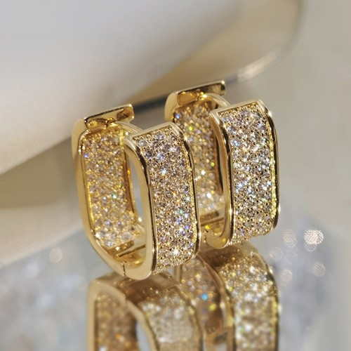Trendy Zircon Square Earrings For Daily Wear-Gold image