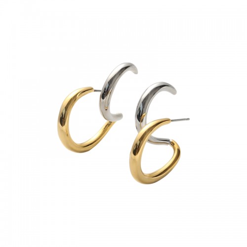 Stylish Peri’s Box Two Tone Double Circle Stud Earrings S Shape