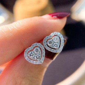 Elegant Zirconia Love Micro Inlay Ultra Shimmering Zircon Heart Shaped Earrings