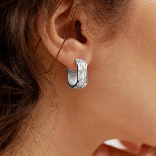 Trendy Zircon Square Earrings For Daily Wear-Silver image