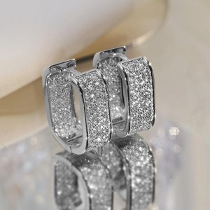 Trendy Zircon Square Earrings For Daily Wear-Silver	