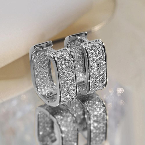 Trendy Zircon Square Earrings For Daily Wear-Silver image