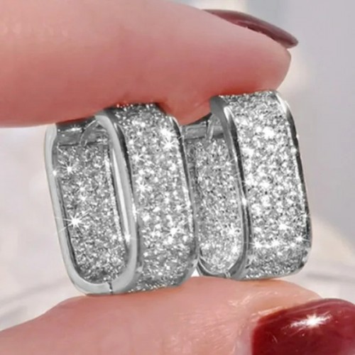 Trendy Zircon Square Earrings For Daily Wear-Silver image