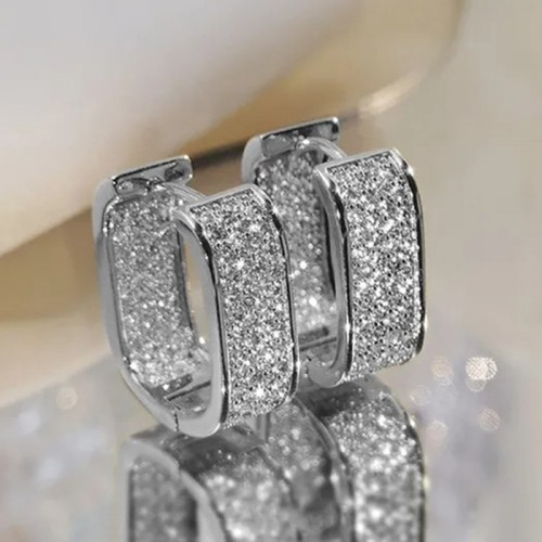 Trendy Zircon Square Earrings For Daily Wear-Silver image